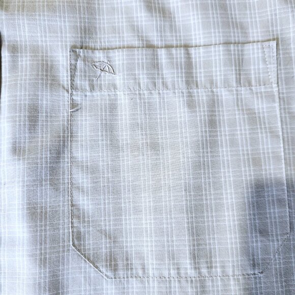 Arnold Palmer Plaid Shirt Men's Large 16.5 Long Sleeve Button Down Tan and White - Picture 8 of 10